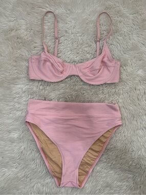 Zulu & Zephyr Pink Ribbed High-Waist Bikini Set
